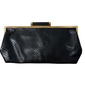 INC INTERNATIONAL CONCEPTS Black Faux Leather & Gold Trim Snakeskin Clutch
